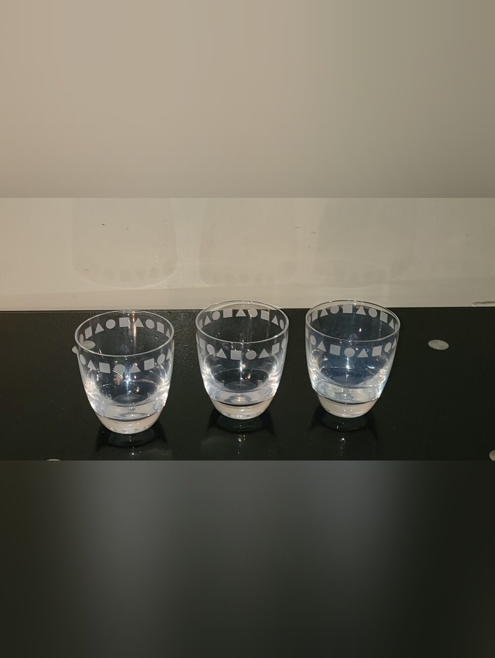 SASAKI SENGIA SET OF 3 Clear Etched Geometric Tumbler - White Etching